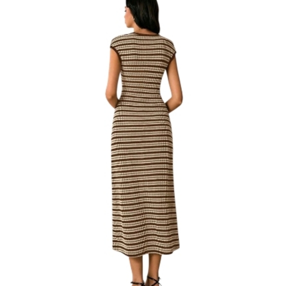 Striped Knit Midi Dress in Brown and Cream - Picture 4 of 4